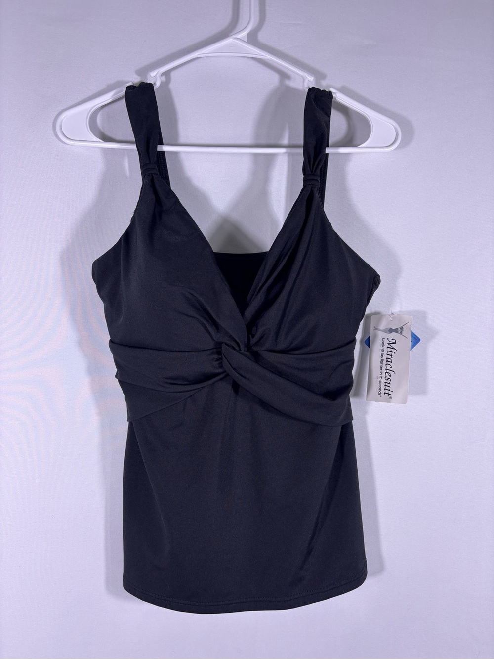 NWT Miraclesuit Pandora Tankini Top Black Twist Front Swimwear Size 16